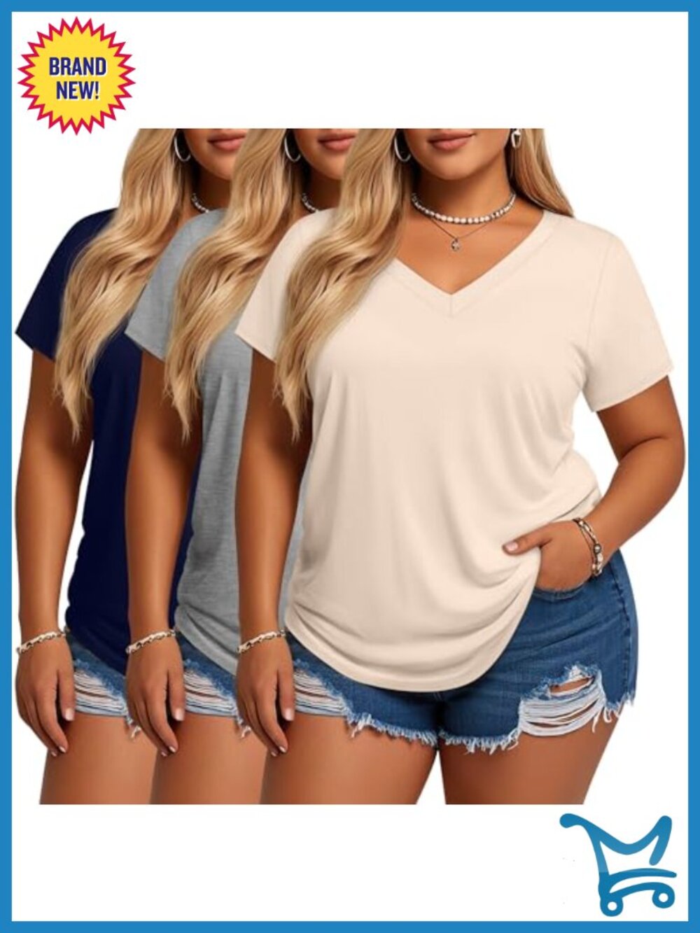 3 Pack Womens Plus Size V Neck Short Sleeve T-Shirts Loose Fit Casual Tops